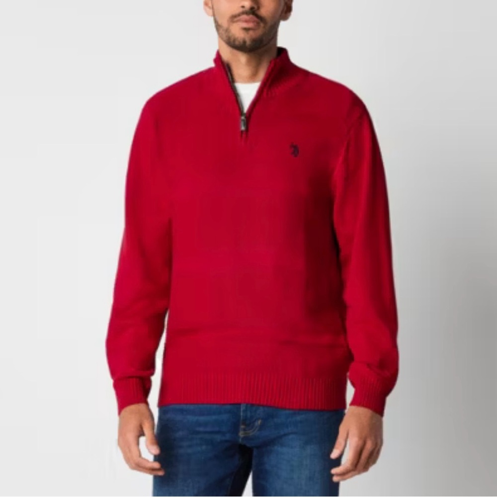 U. S. POLO ASSN.‎ Men’s Quarter Zip Cotton Knit Red Sweater Size Large